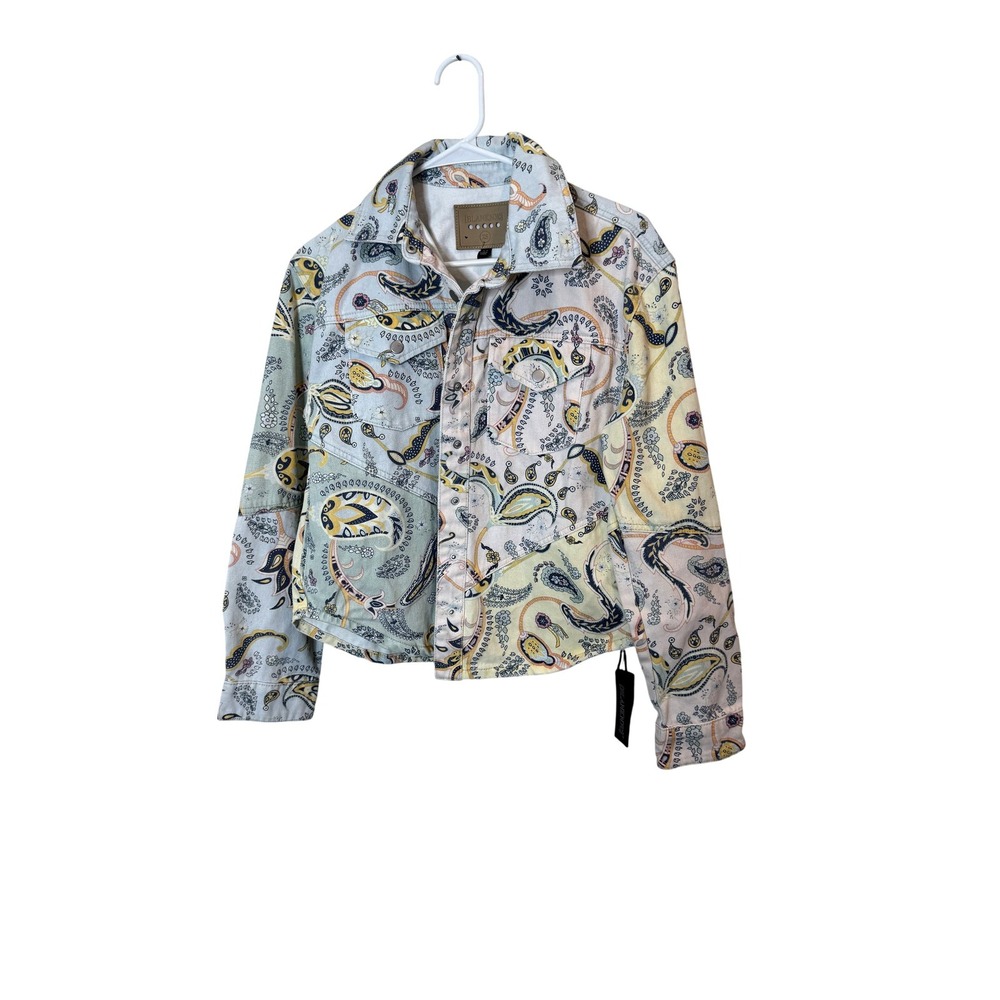 BLANKNYC Jacket Womens XS Multicolor Paisley Denim Button Front Cropped Boho